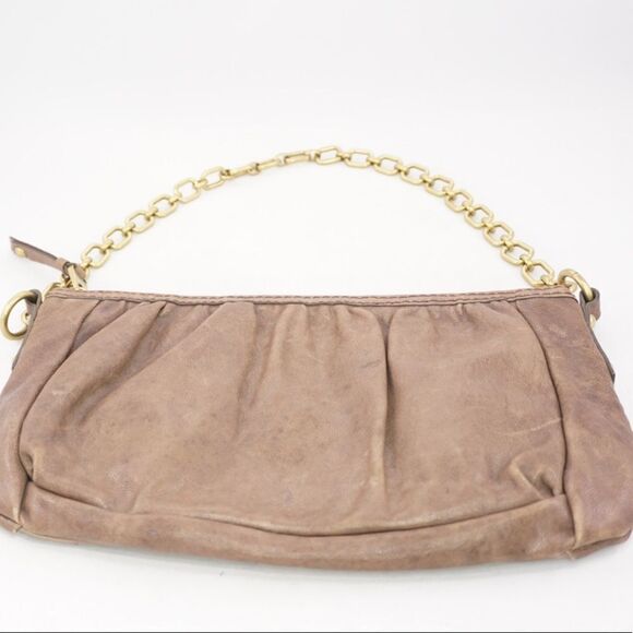 FOSSIL Brown Leather Handbag with Gold Chain Strap - Picture 3 of 9